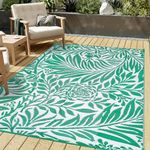 HUGEAR Reversible Plastic Mats, 5'×8' Outdoor Carpet,Indoor/Outdoor Area Rug, Green White Patio Decor Rugs,Washable Rugs,RV, Backyard, Deck, Picnic, Beach,Camping(5x8ft,Jungle/Green&White)