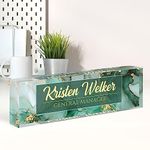 Desk Name Plate Personalized, Custom Name Plate for Desk, Office Desk Decor for Women Men, Acrylic Desk Accessories, Office Gifts for Boss Nurse Teacher, Employee Appreciation Gifts (Green Coast)