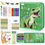 Fruit Scented Markers Set 57Pcs with Glitter Dinosaur Pencil Case & Stationery, Art Supplies for Kids Ages 4-6-8, Art Coloring Kits Box,Gifts Toy for Boys Age 5,7,Gel Pen,Pencil&Crayon Drawing Stuff