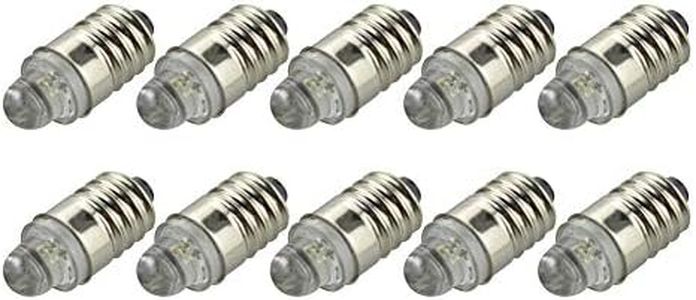 Ruiandsion 10pcs E10 LED Bulbs 3V 0.1W 3000K Warm White LED Bulbs for Torchlight Flashlight Torch Headlight,Negative Earth