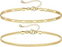 KissYan Gold Layered Ankle Bracelets for Women, Dainty 14K Gold Plated Layering Anklets Set Adjustable Trendy Cuban Link Snake Tennis Figaro Chain Ankles Summer Beach Foot Jewelry Gifts for Women