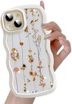 UEEBAI for iPhone 13/14 6.1 inch Floral, Cute Curly Wave Phone Case with Aesthetic Sparkly Flower Pattern, Hard PC + TPU Slim Bumper Shockproof Protective Cover for Women Girls -Vine