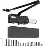 IRONWALLS Heavy Duty Commercial Door Closer Outdoor Indoor, Hydraulic Automatic Door Closer with Adjustable Spring Size 1-6, Delayed Action, Back-Check, Surface-Mounted Door Closing Mechanism, Black