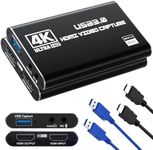Guermok USB 3.0 HDMI Capture Card, 1080P 60FPS & 2K30 Video Capture Device with 4K HDMI Pass-Through, Mic Input & Audio Output for OBS Streaming, PS5, Switch 2/1, Xbox1, Camera, PC