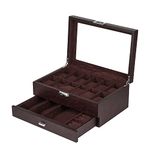 Baskiss 12 Slots Watch Box for Men, Solid Watch Display Storage Case Jewelry Organizer with Clear Top For Men Husband Gift, Ebony Color