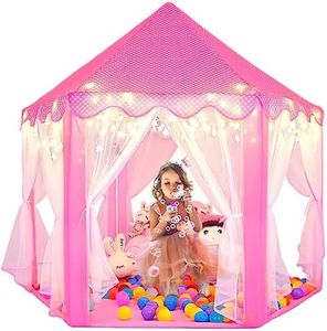 Princess Castle Play Tent Kids Indoor Princess Play Tent Kids Play House Girls Pink Play Tents Toy for Indoor & Outdoor Games- Including 10 colorful Balls and small Star lights