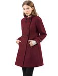 Allegra K Women's Stand Collar Double Breasted Slant Pockets Outwear Winter Coat Burgundy M