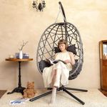 SWITTE Egg Swing Chair with Stand, Outdoor Indoor Hanging Egg Chair with Cushion for Patio Living Room 350LBS Capacity-Dark Grey