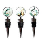 Wine Stopper Reusable Decorative Bottle Stoppers 3 Pack Wine Beverage Bottle Corks for Kitchen Bar Gifts Holiday Party Wedding Champagne Stoppers with Beautiful Art Glass