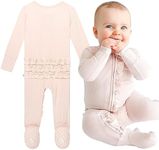 Posh Peanut Baby Girl Sleepers - Viscose from Bamboo Baby Pajamas & 2 Way Zipper Sleepers - Ruffled Baby Clothes for Girls (6-9 Months) Sandy Blush