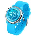 VenSten Kids Digital Sport Watch for Boys Girls, Kid Electrical Outdoor Waterproof Watches with Stopwatch Alarm 7 Color LED Luminescent for Youth Childrens - Blue