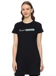 The Wardrobe Farm TWF Women's 100% Cotton Solid Comfortable Long Tshirt with Side Pocket Black (L)