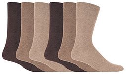 Gentle Grip - Mens 6 pairs of Diabetic Sock with Honey Comb Top and Hand linked Toe Seams - 6-11 UK 39-45 Eur (Black) (Browns)