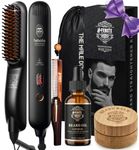 Heated Ionic Hair Straightening Brush for Men - 5 Temperature Settings, Anti-Scald, Beard Shaper & Travel Bag Orange