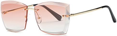 AEVOGUE Sunglasses For Women Oversized Rimless Diamond Cutting Square Glasses AE0528 (Gold&Pink, 53)