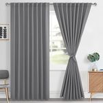 Hiasan Grey Bedroom Curtain 2 Panels, Soft Thermal Insulated Back Tab and Rod Pocket Long Blackout Drapes Sewn with Tiebacks for Living Room, 70 Inches Wide x 84 Inches Long