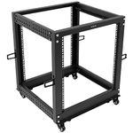 VIVO 12U Freestanding Open Frame Server Rack, 22 to 102cm Adjustable Depth, Mobile Cart for Servers and Networking AV Equipment, Black, CART-SR12U