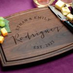 Straga Personalized Cutting Boards | Handmade Wood Engraved Charcuterie | Custom Wedding, Anniversary, Housewarming Gift for Couples or Newlyweds (Round Script Design No.026)