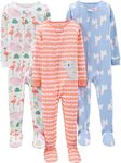 Simple Joys by Carter's Girls' 3-Pack Snug Fit Footed Cotton Pajamas, Animal/Hearts, 18 Months