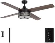 Parrot Uncle Ceiling Fans with Lights and Remote 52 Inch Black Ceiling Fan with Light for Bedroom Modern Outdoor Ceiling Fans for Covered Patios