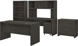 Bush Business Furniture Echo Bow Front Desk, Credenza with Hutch, Bookcase and File Cabinets, 60W, Charcoal Maple