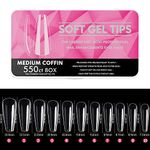 NAILWINd Nail Tips,soft Gel Full Cover Nails, Clear Acrylic Nail Tips Artificial False Nails with Box Fake Nail Extension for Nail Salons DIY Nail Art (01 - MEDIUM COFFIN - PINK BOX, 550 pcs)