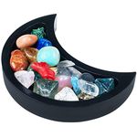 Curawood Crescent Moon Tray for Crystals - Showcase Your Crystals & Healing Stones - 6" Black Wooden Crystal Holder for Stones Display - Crystal Tray for Stones Storage - Rock Display Case Organizer