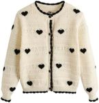BEAUDRM Girl's Heart Pattern Button Down Sweater Cute Round Neck Fall Drop Shoulder Cardigan Multicoloured 3Y