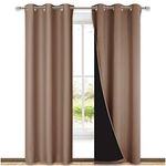 NICETOWN 100% Blackout Curtains Thermal, Noise Cancellation and Privacy Truly Blackout Curtains for Patio Door, Black Lined Blackout Drapes with Grommet Top, Cappuccino, 1 Pair, W42 x L84