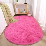 Terrug Fluffy Area Rug for Bedroom Living Room,Soft Oval Girls and Boys Rugs for Kids Room Baby Nursery,Hot Pink Carpet for Dorm Teen's Room-Home Decor Shaggy Plush Throw Rug 2.6 x 5.3 Feet Hot Pink