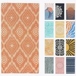 FESHKA Sand Free Turkish Beach Towel (37 x 67) Quick Dry Bath Towel, Oversized Beach Blanket, Lightweight for Travel - Made with 100% Organic Turkish Cotton - Damask (Rust/Beige)