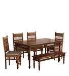 RK WOOD Dining Table 6 Seater Set with 6 Chairs | Dining Table Sets | Wooden 6 Seater Dining Table | Sheesham Wood Dining 4 Chairs and 1 Bench | Dining Room Sets | Rectangle Provincial Teak Finish