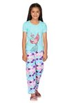 TotzTouch Kids Girls Pajama Set | T-Shirt and Pyjama Pant Night Dress Combo Pack of 1 Hosiery Cotton Cute Blue Mermaid Print Lounge Wear Suit Age 9-10 Years