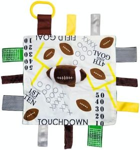 Baby Jack & Co 10x10” Football Sports Lovey Sensory Plush Blanket - Tag Toys for Babies - Baby Stroller Toys - Learn Shapes, Letters & Colors - MVP Baby Ball Toy & Baby Sports Gift
