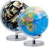 Exerz 23cm Globe Lumineux - Carte en Français- Globe Terrestre Support en Métal - Carte Politique (Jour) - Etoiles et Constellations (Nuit) - Lampe LED sans câble - Amusant et éducatif