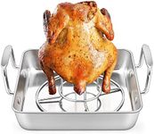 E-far Small Roasting Pan with Beer Can Chicken Holder Set, Stainless Steel Vertical Chicken Roasting Stand Rack with 9 Inch Square Drip Pan for Oven BBQ Grill Smoker, Heavy Duty & Dishwasher Safe