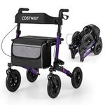 COSTWAY Folding Rollator, Height Adjustable Rolling Walker with Seat and 9" All Terrain Pneumatic Tires, Lightweight Walking Aid Frame for for Elderly & Disabled, 140 KG Weight Capacity (Purple)