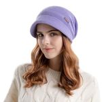 AYPOW Winter Knit Slouchy Visor Hat, Fleece Lined Warm Thermal Hat with Brim, Pullover Ear Protection Hat, Beret Hat Newsboy Cap, Daily Winter Outdoor hat for Ladies Purple