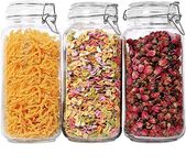 Gracious Mart Glass - Airtight Silicon Clamp Lid For Storage Jars For Kitchen Use Container Canister Cereal Pickle Jars - [1500 Ml | Pack Of 3] - Clear