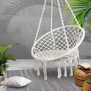 Gardeon Hammock Chair - Portable Hanging Swing Large Hanging Rope Swing with 120kg Weight Capacity, Ideal for Indoor Outdoor Patio Backyard, Features Soft Cotton and Hand-Made Tassels, Cream