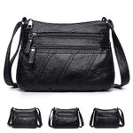 ACNCN Soft PU Leather Crossbody Shoulder Bag, Stylish Women's Multi-Pocket Messenger Handbag(Style 3- Black)