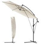 VOUNOT 3m Cantilever Garden Parasol, Banana Patio Umbrella with Crank Handle, Wind Protection Strap and Tilt for Outdoor Sun Shade, Beige