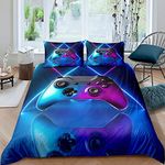 Homewish Gamer Gaming Bedding Sets Single Size,Mirror Reflection Gamepad Duvet Cover, Video Games Comforter Cover For Kid Teens Boys Man, Modern Bedroom Decor 2 Pcs Bedding Set,Purple Blue
