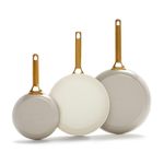 GreenPan Reserve Hard Anodized Healthy Ceramic Nonstick 8" 10" and 12" 3 Piece Frying Pan Skillet Set, Gold Handle, PFAS-Free, Dishwasher Safe, Oven Safe, Taupe