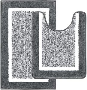 Pauwer 2 Pieces Bath Rug Set Bathroom Mats Set & U-shaped Toilet Rug Non Slip Shower Shaggy Floor Mats Machine Washable Bath Rug for Bathroom(50x80cm+50X60cm, Dark Grey)