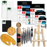 ARTIOS Painting Kit for Artists - 105pcs Painting Set for Adults and Kids with Professional Paint Brush Set, Mixed Media Cartridge Papers, Watercolor Papers, Canvas Boards, 16" Easel & Wooden Palette