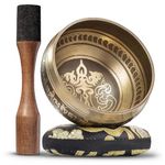 Handmade Tibetan Etched Singing Bowl Set – Sound Bowl & Meditation Bowl with Cushion, Mallet & Guide – Yoga Kit – Stress Relief Tools – Ancient Himalayan Meditation Tools