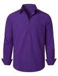 PARKLEES Men's Regular Fit Dress Shirt Solid Wrinkle-Free Long Sleeve Casual Business Button Up Shirts with Pocket PZSSCL05-Purple XL