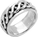 Treasure Bay MENS 9MM Wide Celtic Knot Design Ring, 925 Sterling Silver Spin Stress Relief Ring - Available in Sizes: P R T U W Y Z (R)