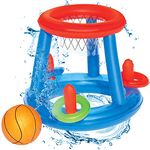 SDYGDB Children's Inflatable Basketball Hoop Swimming Pool Water Floating Objects Throwing Ring Basketball Hoop Toys Set for Swimming Pool Beach Camping Water Ball Game((blue + Red) basketball stand)